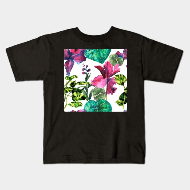 Seamless tropical flower Kids T-Shirt by Olga Berlet